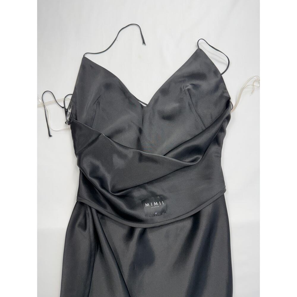 Mimii London Black satin halter maxi dress Sz XS back straps - Picture 8 of 10